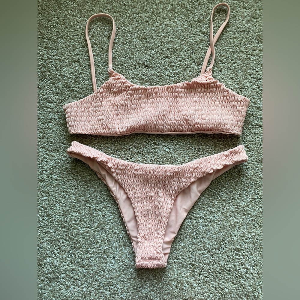 Ruched pink bikini set